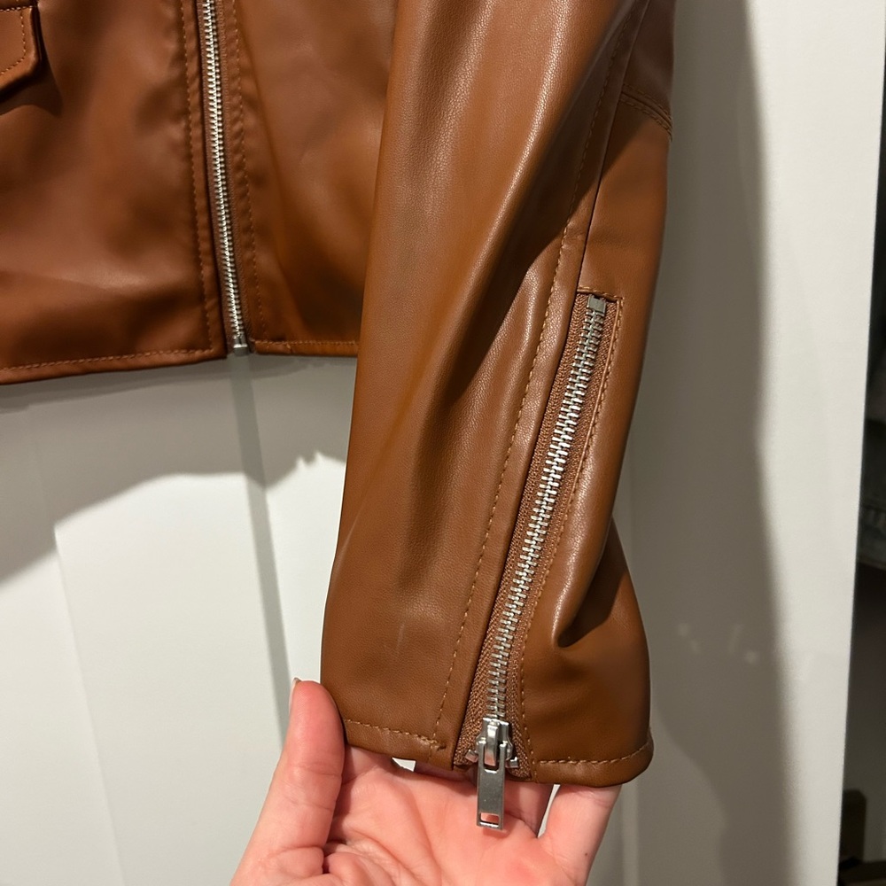 Nine West Faux-Leather Moto Jacket Brown Size L *Excellent condition* - Picture 4 of 4